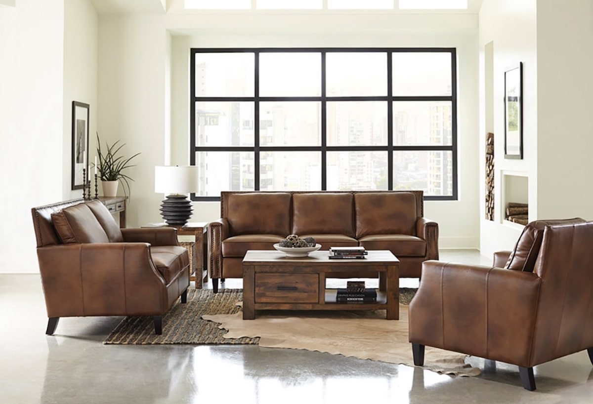 Farmhouse chic: Leaton 2-piece Recessed Arms Living Room Set Brown Sugar