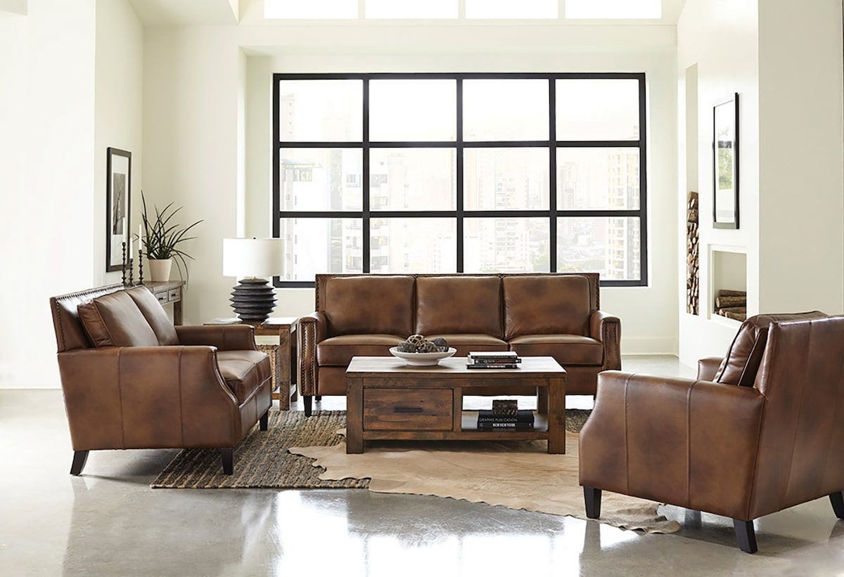 Cozy autumn room decor: Leaton Upholstered Recessed Arms Sofa Brown Sugar