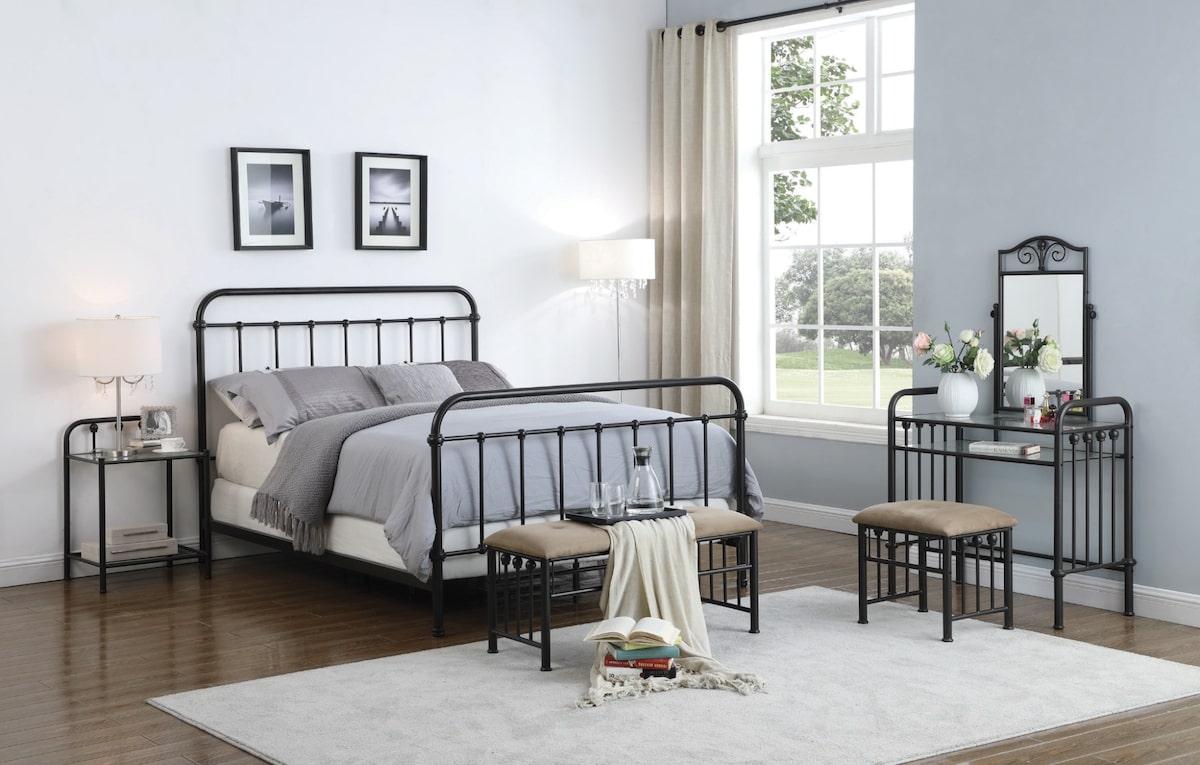 Romantic shabby chic bedroom: Livingston Queen Panel Metal Bed Dark Bronze