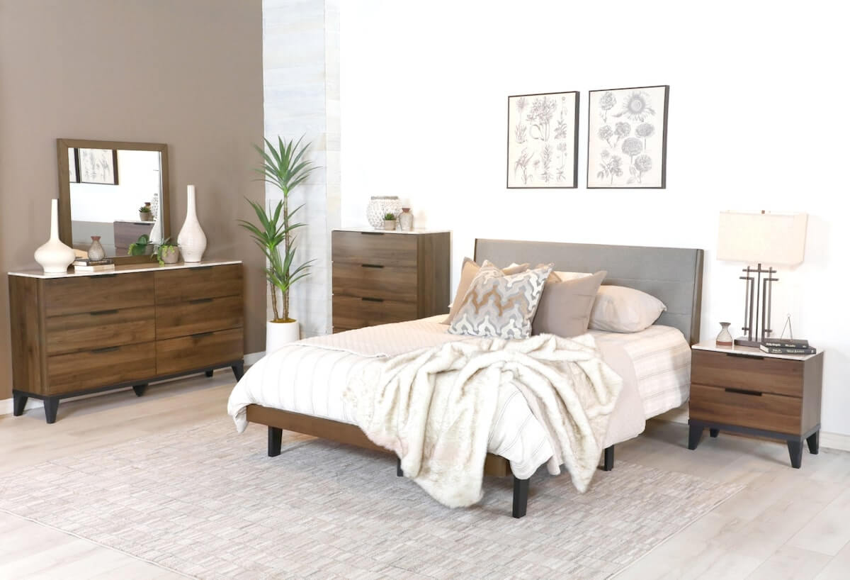 Loft bedroom: Mays Upholstered Queen Platform Bed Walnut Brown and Grey