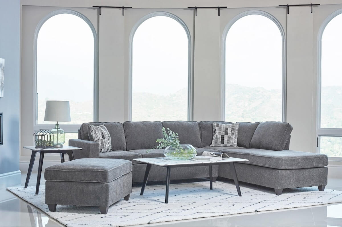 Best couches for families: Mccord 2-piece Cushion Back Sectional Dark Grey