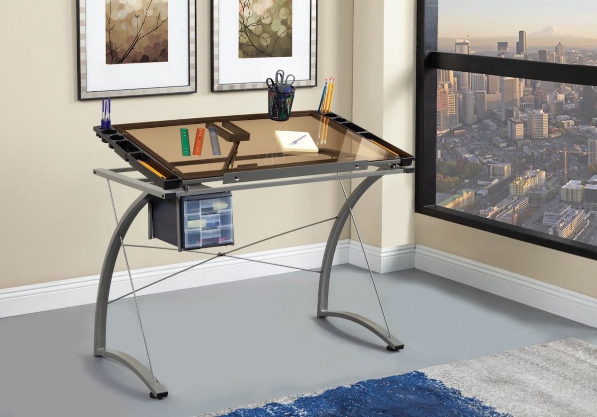 Kids desk ideas: Melo Drafting Desk with 3-drawer Champagne