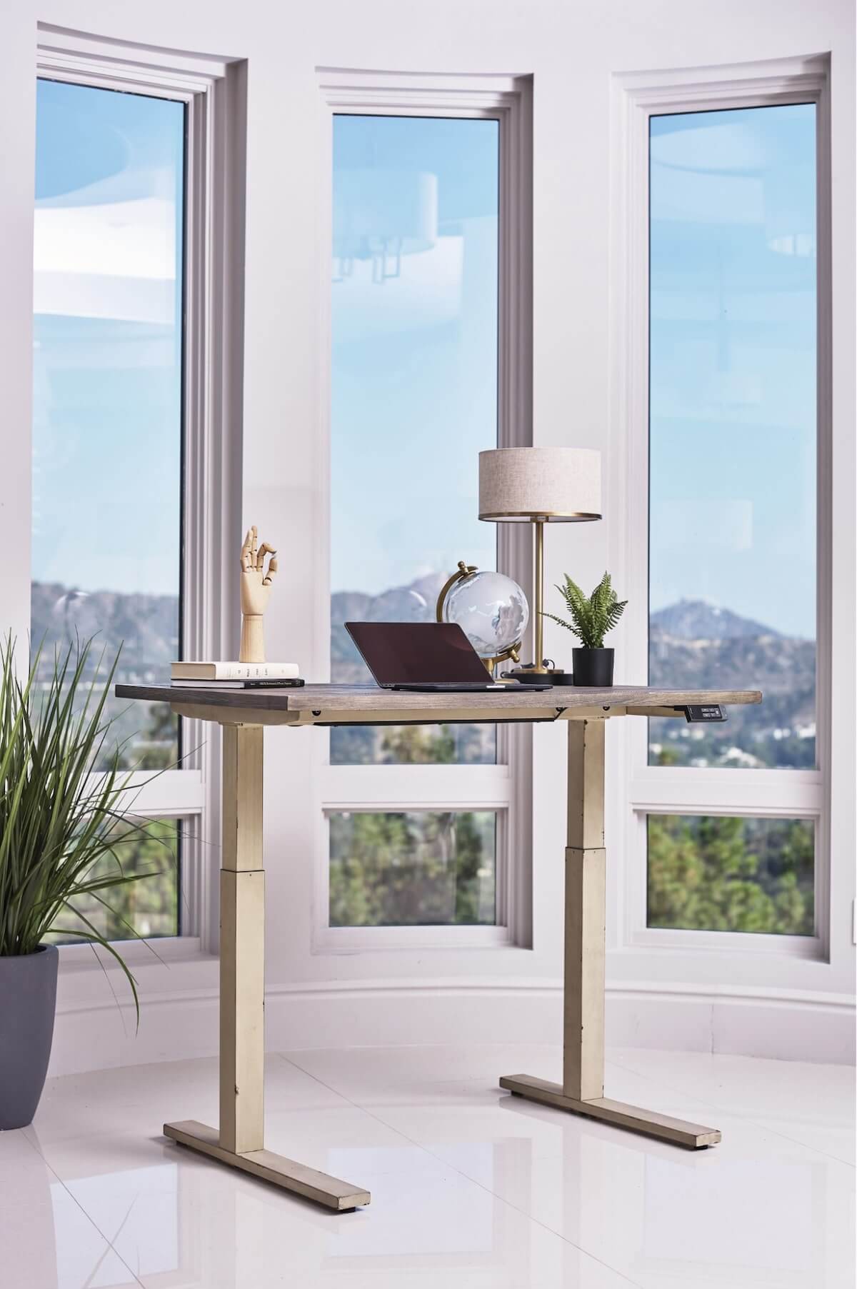 Modern office: Myers Adjustable Height Standing Desk Weathered Pine and Antique Ivory