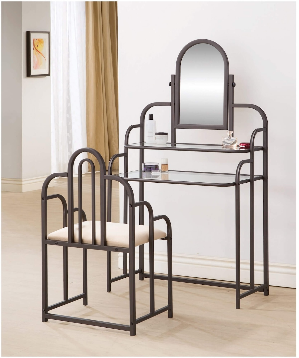 Modern makeup vanity: Padilla 2-piece Vanity Set Tan and Bronze