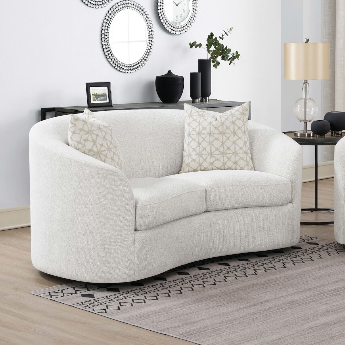 Small loveseat: Rainn Upholstered Tight Back Loveseat Latte