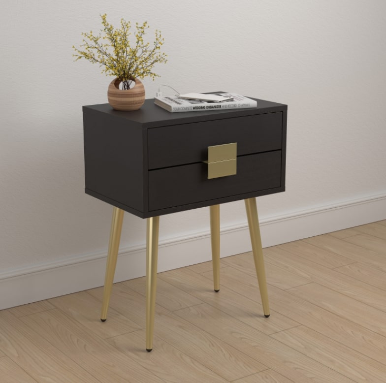 Rectangle Accent Table with USB Port Cappuccino and Matte Brass