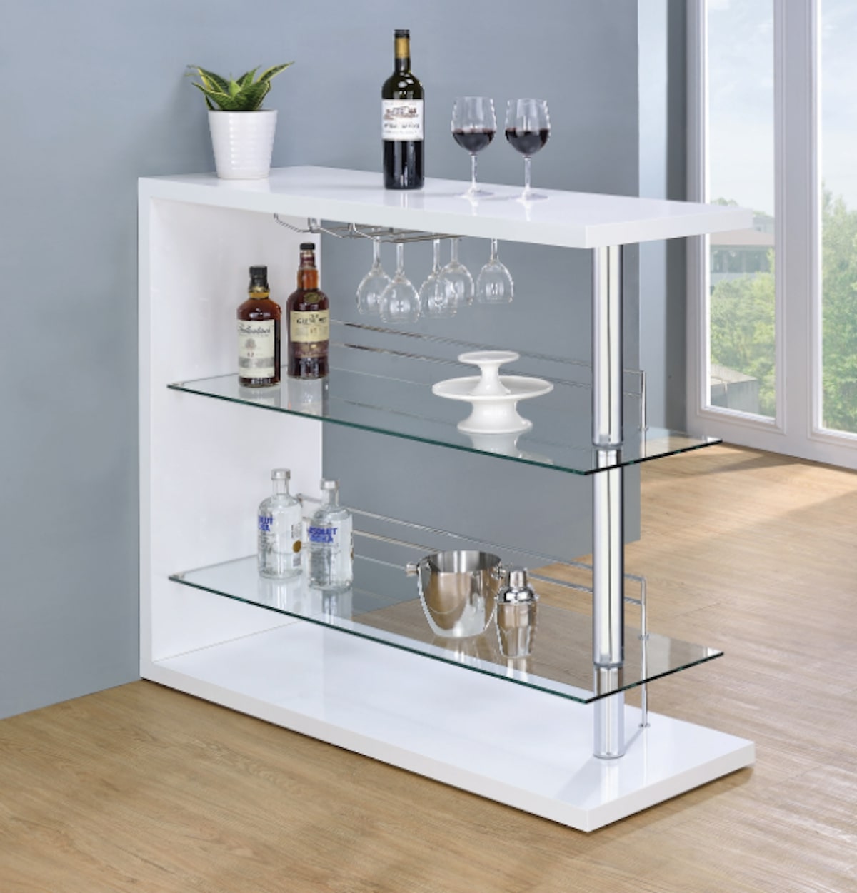 Rectangular 2-shelf Bar Unit Glossy White