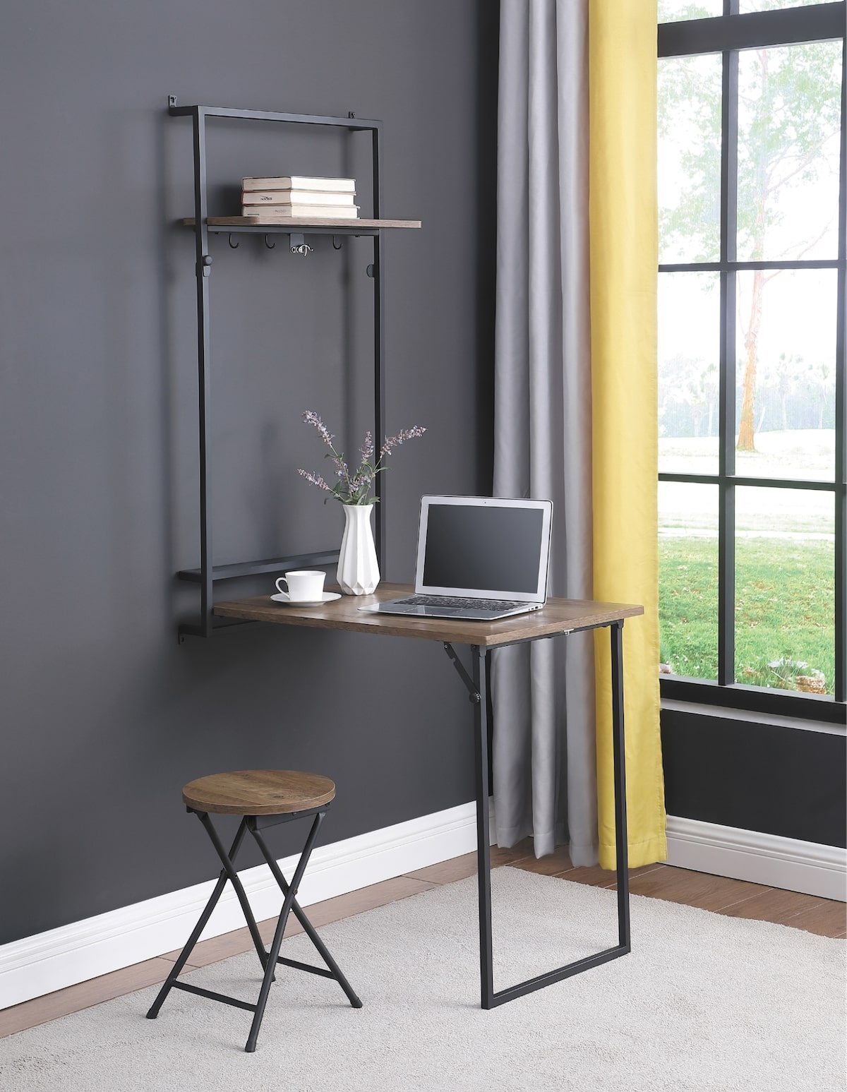 Craft room ideas: Riley Foldable Wall Desk with Stool Rustic Oak and Sandy Black