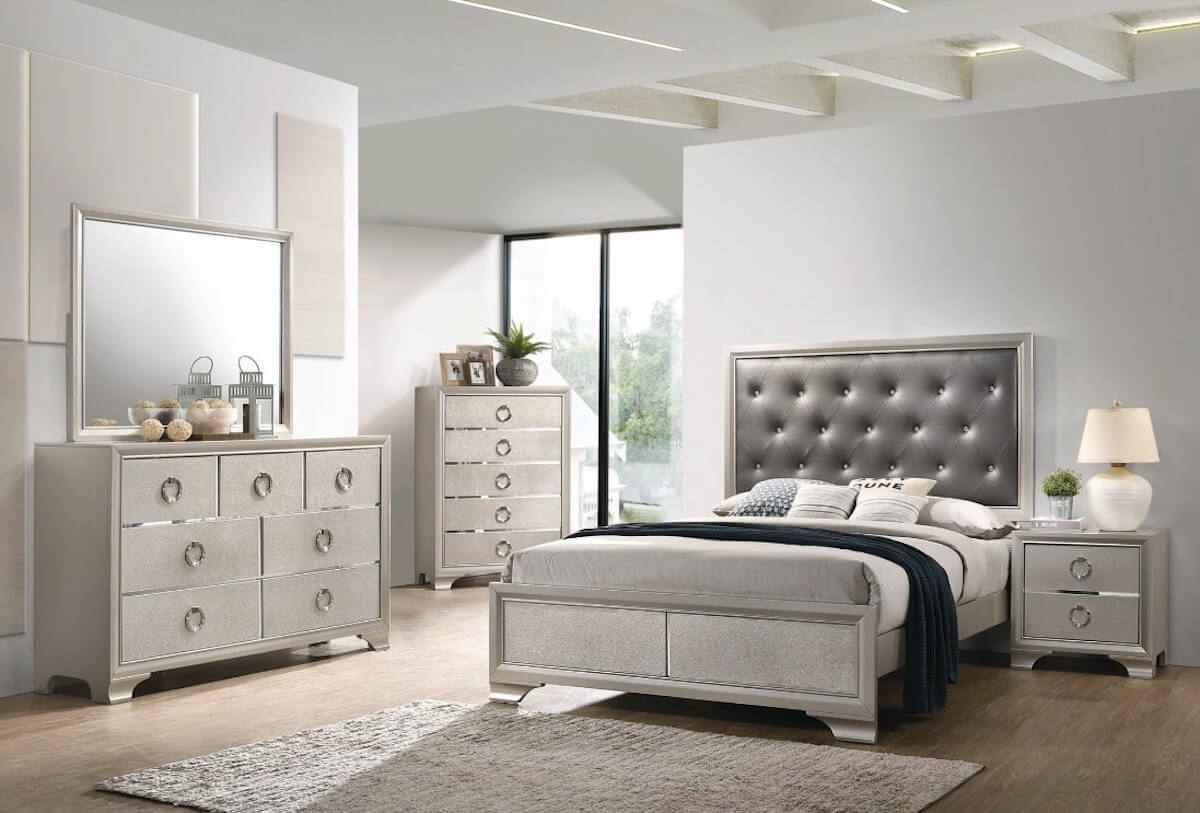 Salford Queen Panel Bed Metallic Sterling and Charcoal Grey
