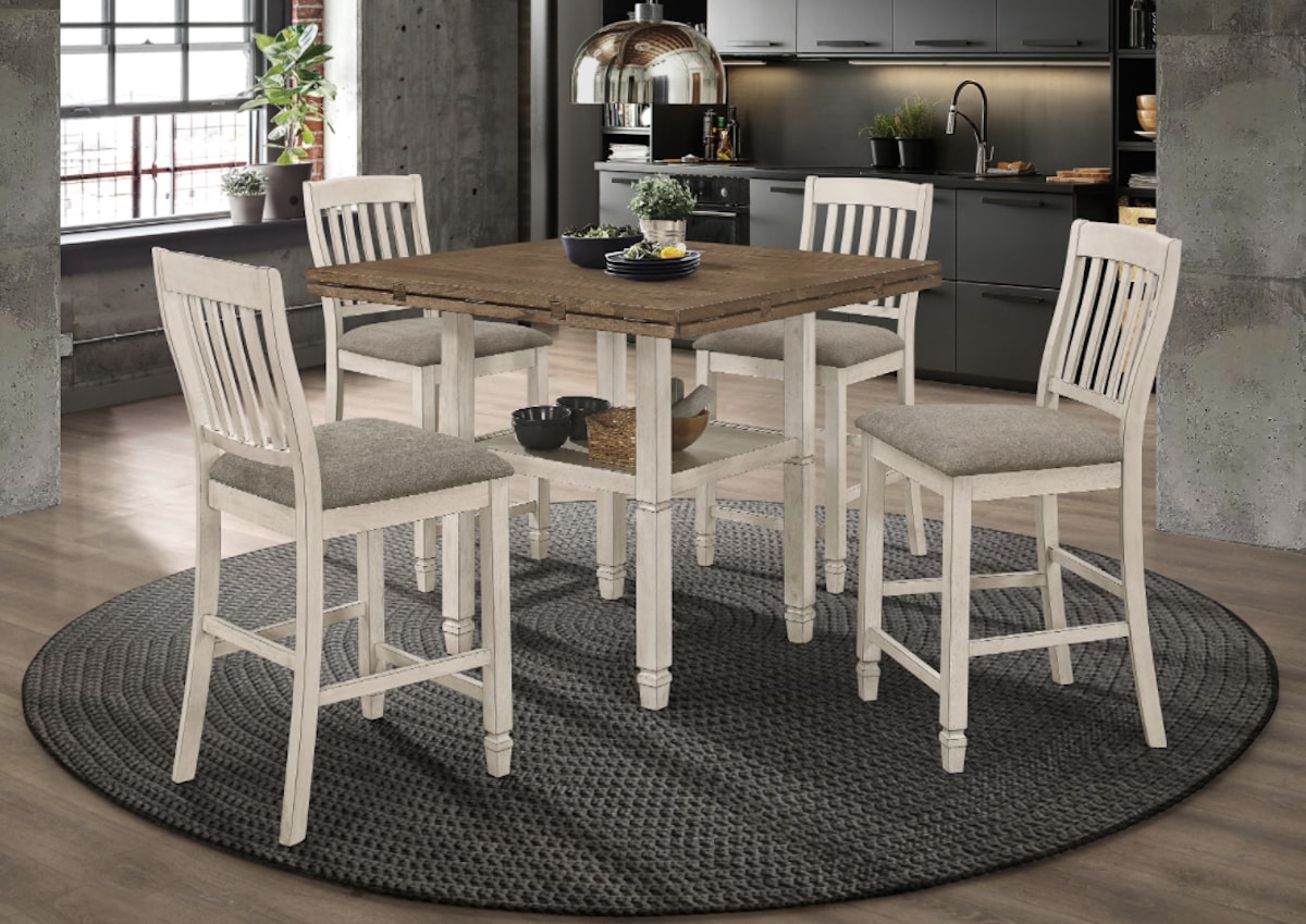 Sarasota 5-piece Round Counter Dining Set Nutmeg and Rustic Cream