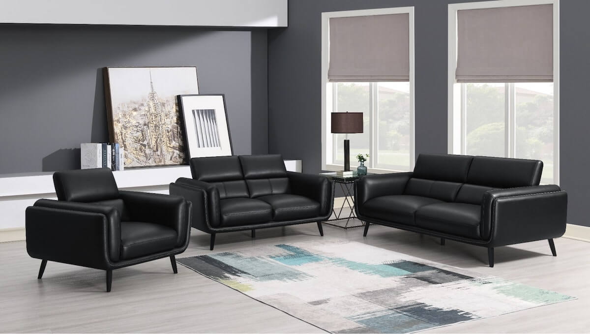 Pet friendly couches: Shania 3-piece Track Arms Living Room Set Black