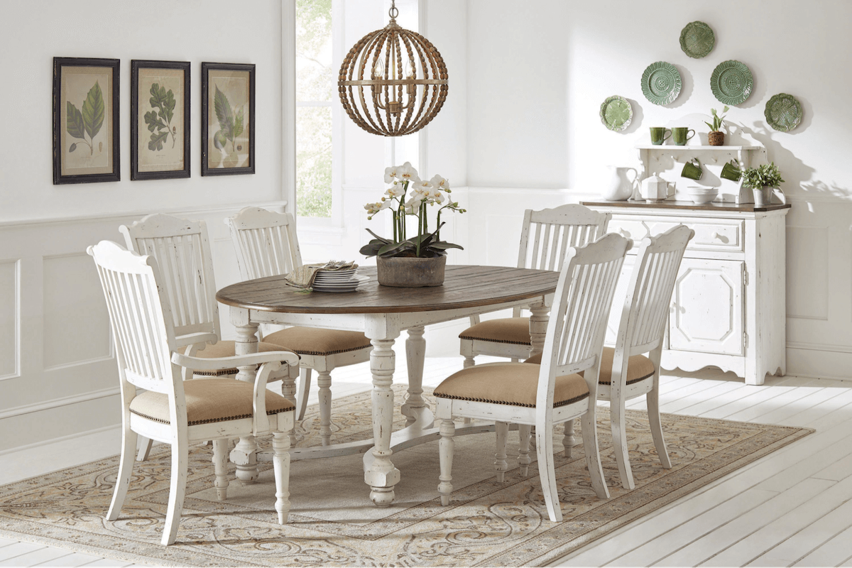 Simpson Oval Dining Table Vintage White and Latte