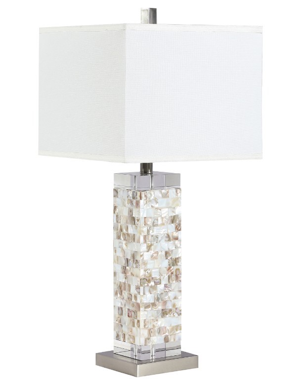 Square Shade Table Lamp with Crystal Base White and Silver