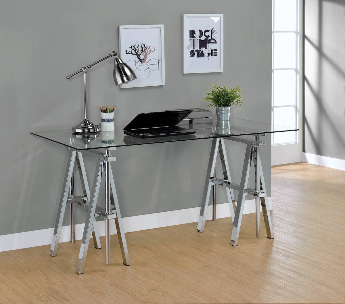 Kids desk ideas: Statham Glass Top Adjustable Writing Desk Clear and Chrome