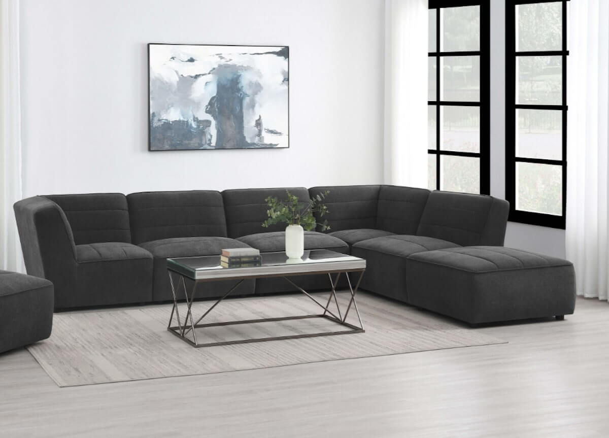 Best modular sectional: Sunny Upholstered 6-piece Modular Sectional Dark Charcoal