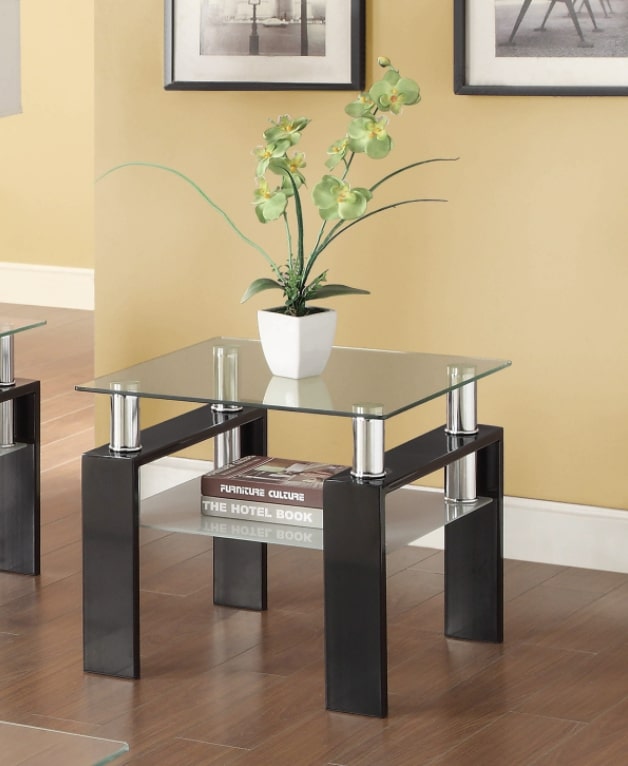 End table decor: Tempered Glass End Table with Shelf Black