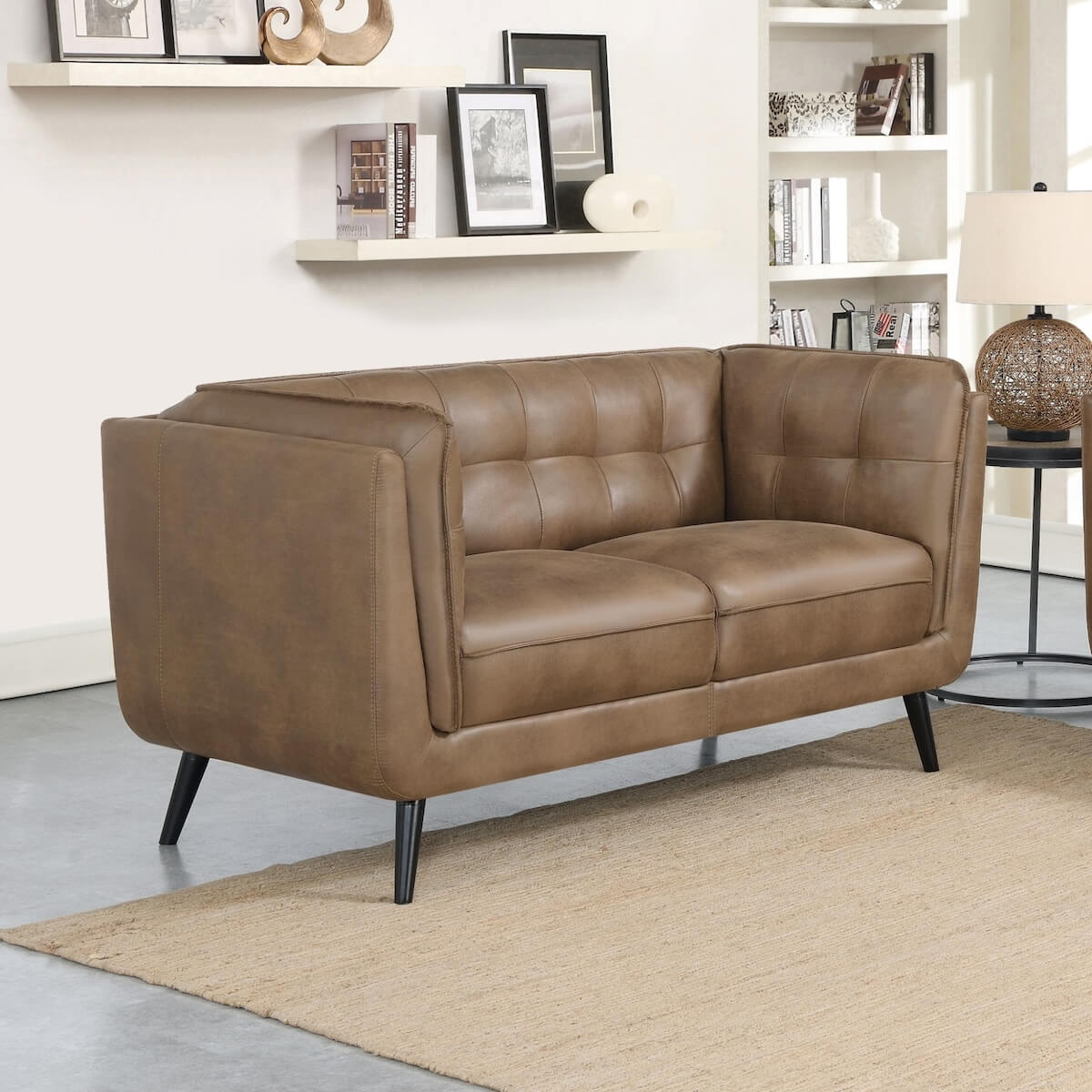 Thatcher Upholstered Button Tufted Loveseat Brown