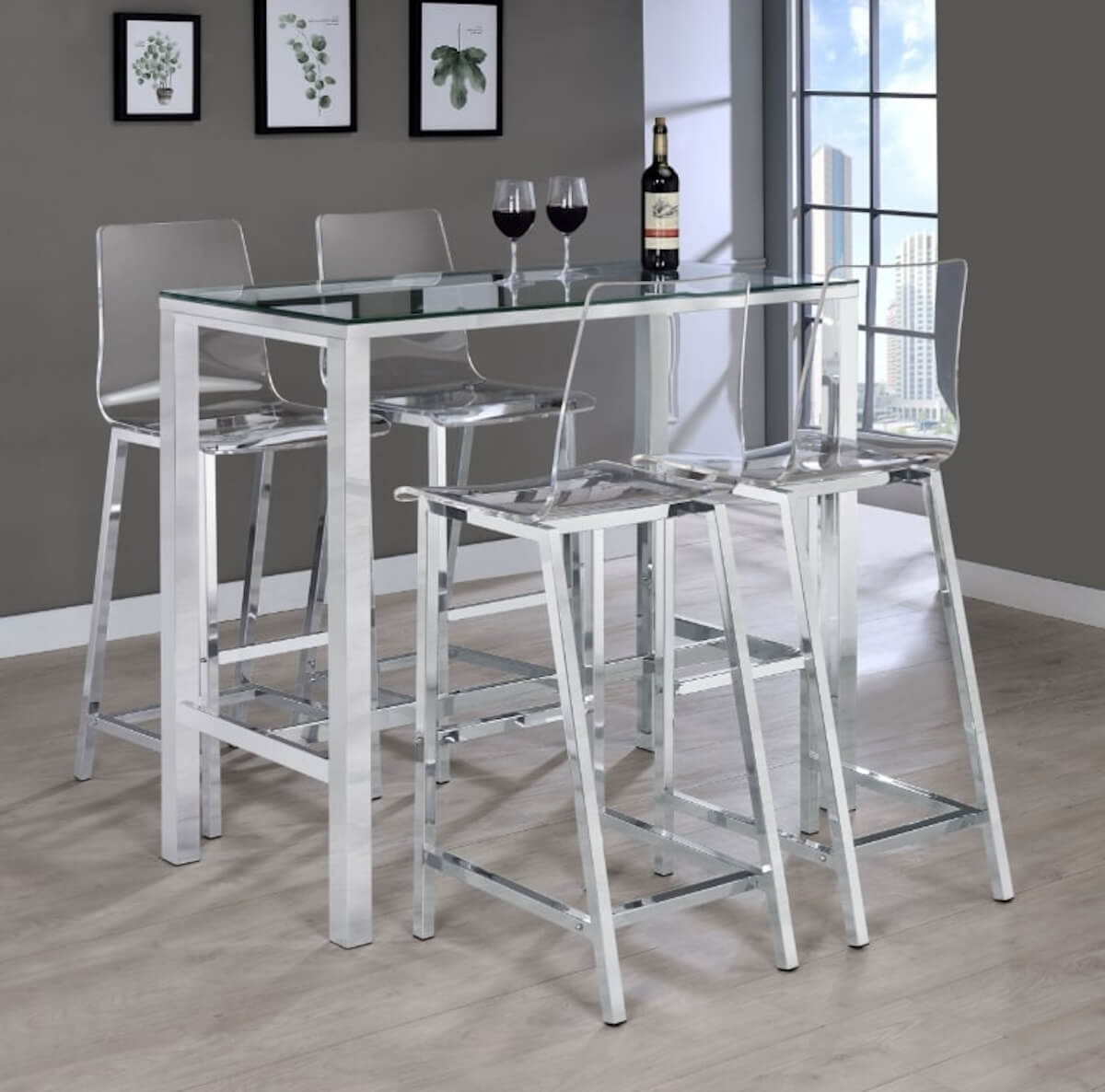 Bar table and stools: Tolbert 5-piece Bar Set with Acrylic Chairs Clear and Chrome