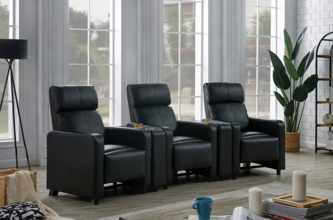 Bonus room ideas: Toohey Upholstered Tufted Recliner Living Room Set Black