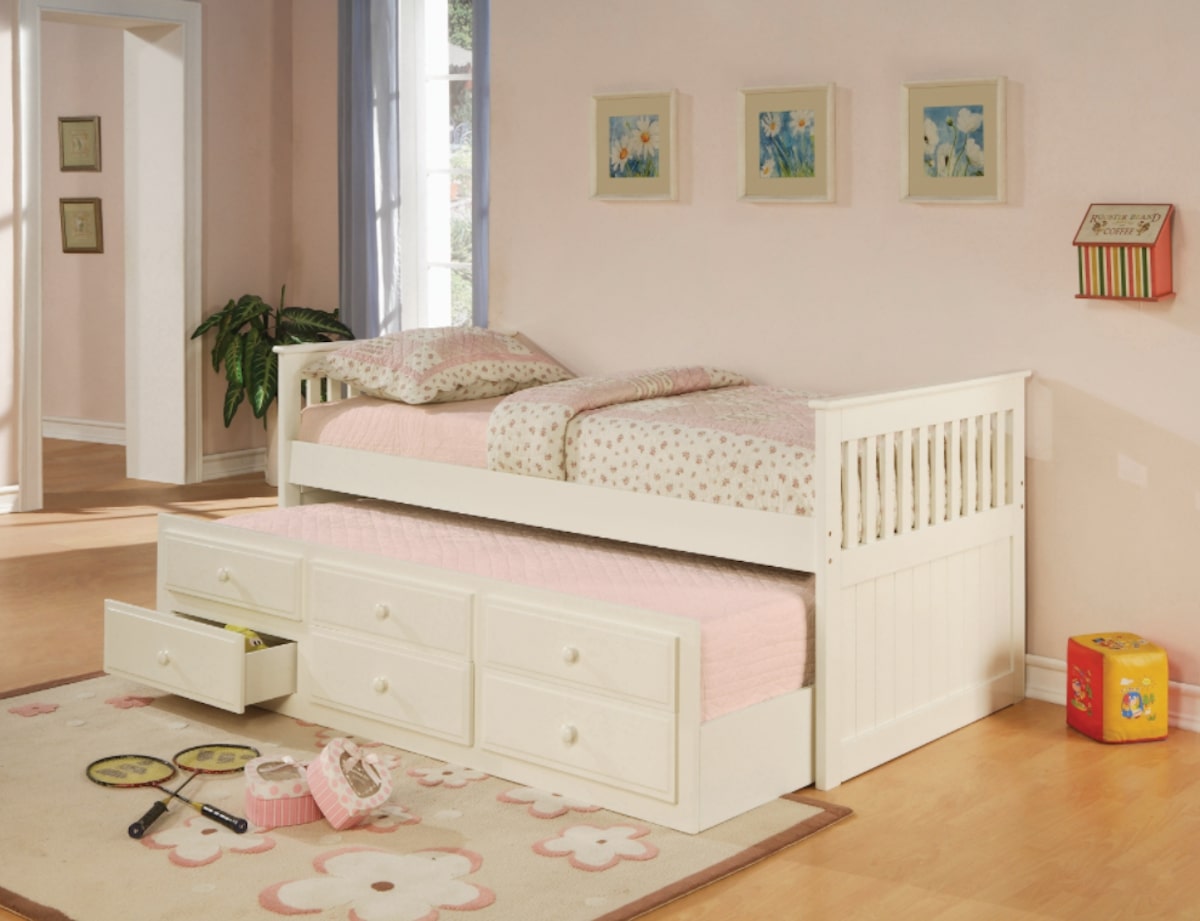 Twin Captain’s Bed with Storage Trundle White