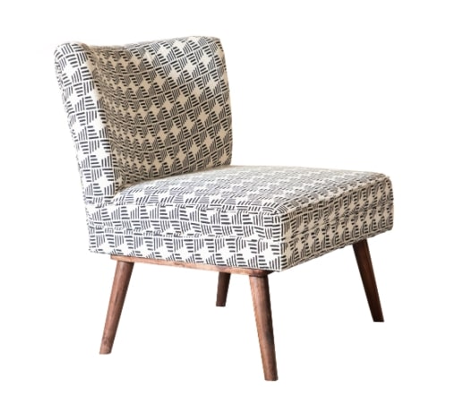 Upholstered Accent Chair with Wooden Leg Black and White