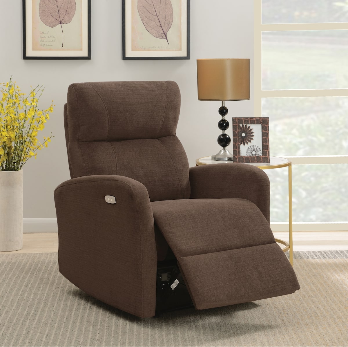 Upholstered Cushion Power Recliner Brown