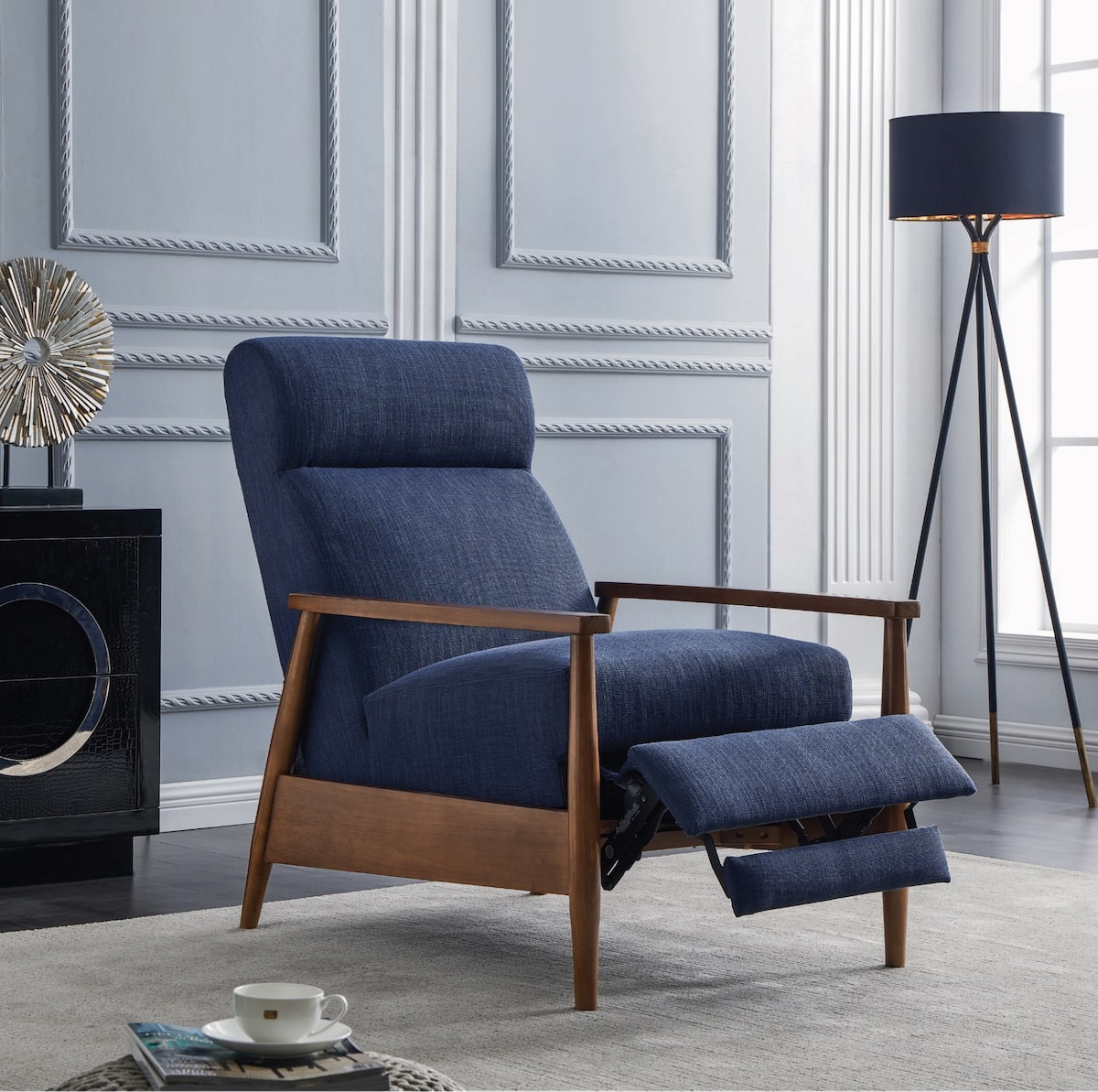 Upholstered Push-Back Recliner Navy Blue