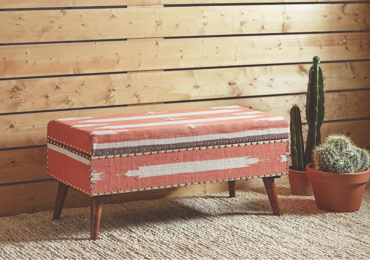 Boy and girl shared small room ideas: Upholstered Storage Bench Orange and Beige