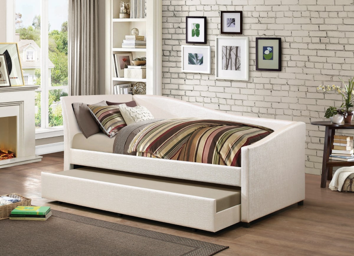 Upholstered Twin Daybed with Trundle Ivory