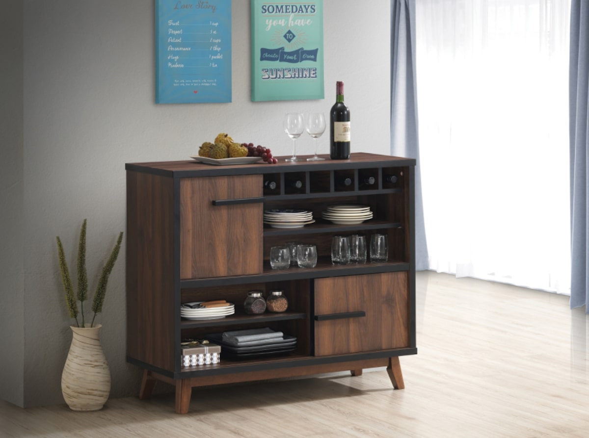 Wine Cabinet with 2 Sliding Doors Walnut and Black