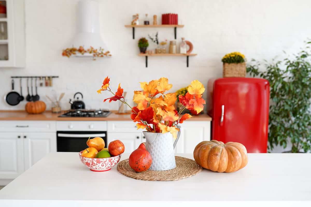 Fall home decor on the kitchen counter