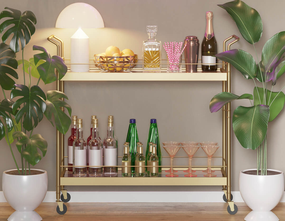 Bar cart with stemware rack hotsell