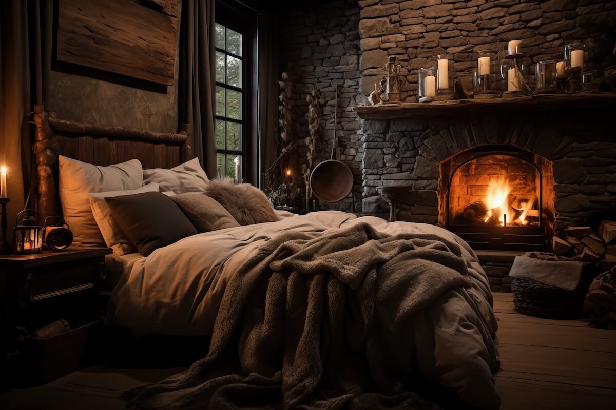 Rustic bedroom ideas: bedroom with a fireplace