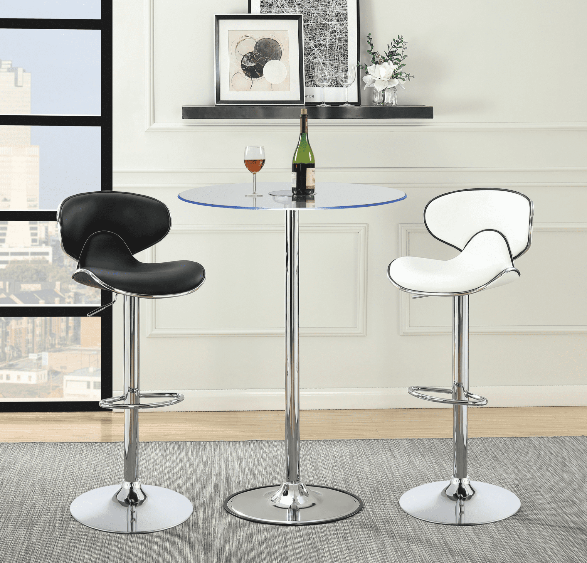 Upholstered Adjustable Height Bar Stools Black And Chrome