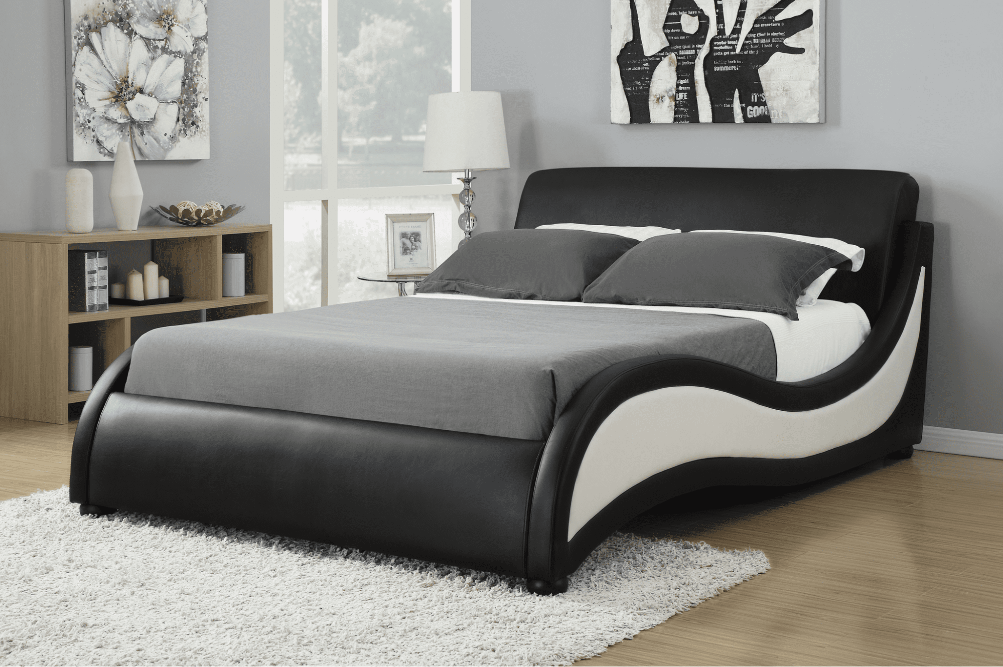 modern home furniture: Niguel queen upholstered bed in black and white