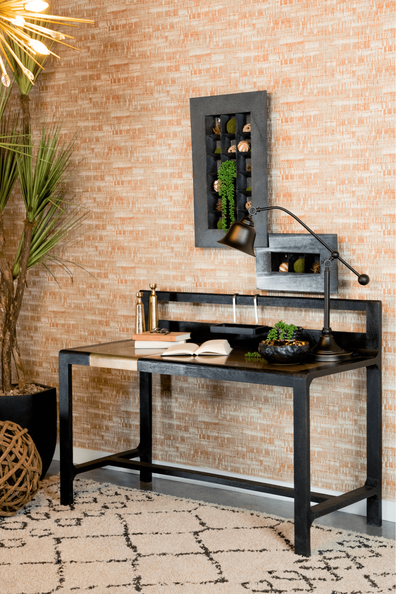 Purston writing desk with hidden storage in black and brass