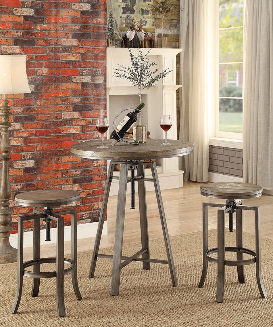 Adjustable Height Swivel Bar Stools Brushed Nutmeg And Slate Grey (Set Of 2)