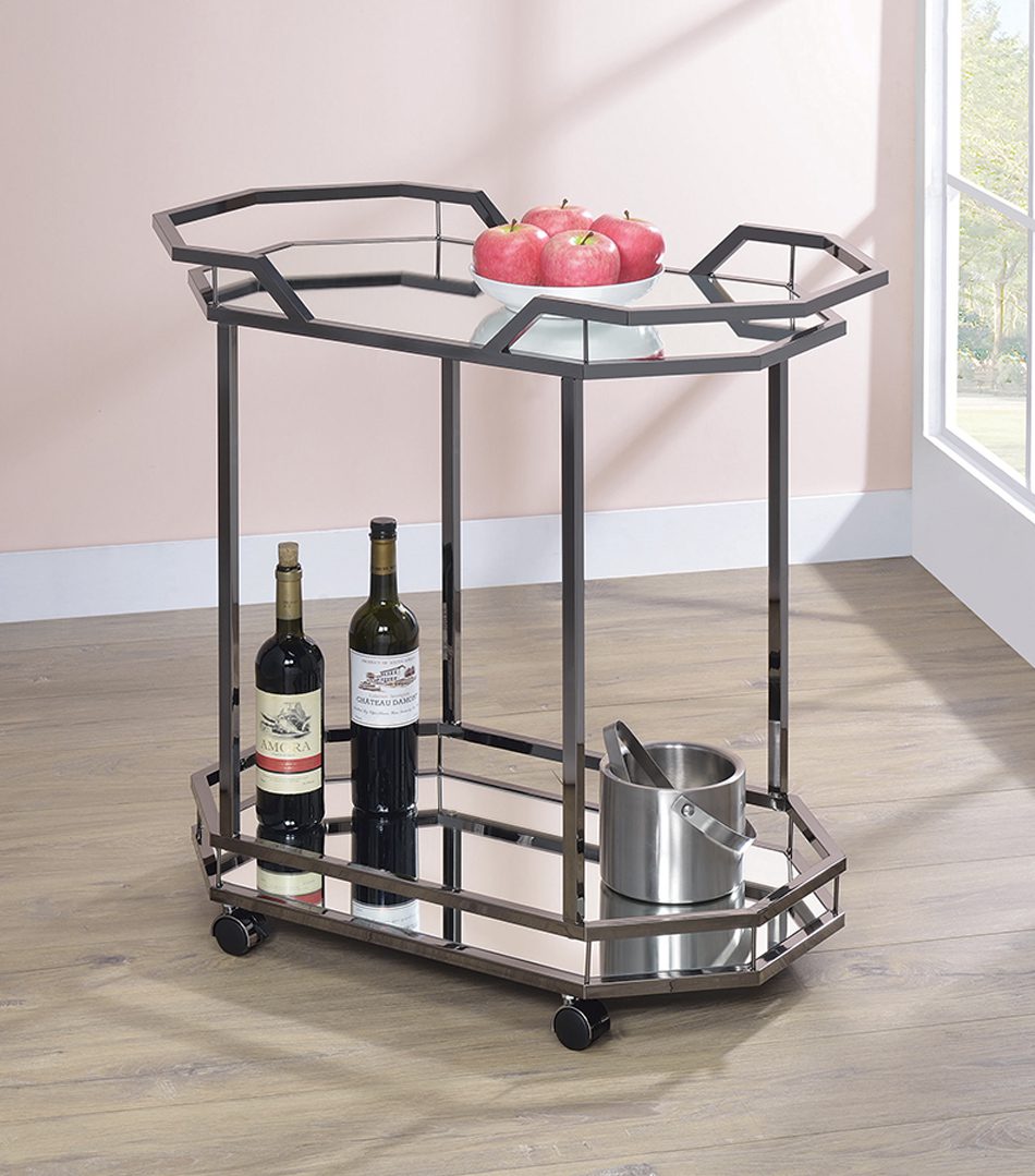 2-Tier Mirrored Serving Cart Black Nickel