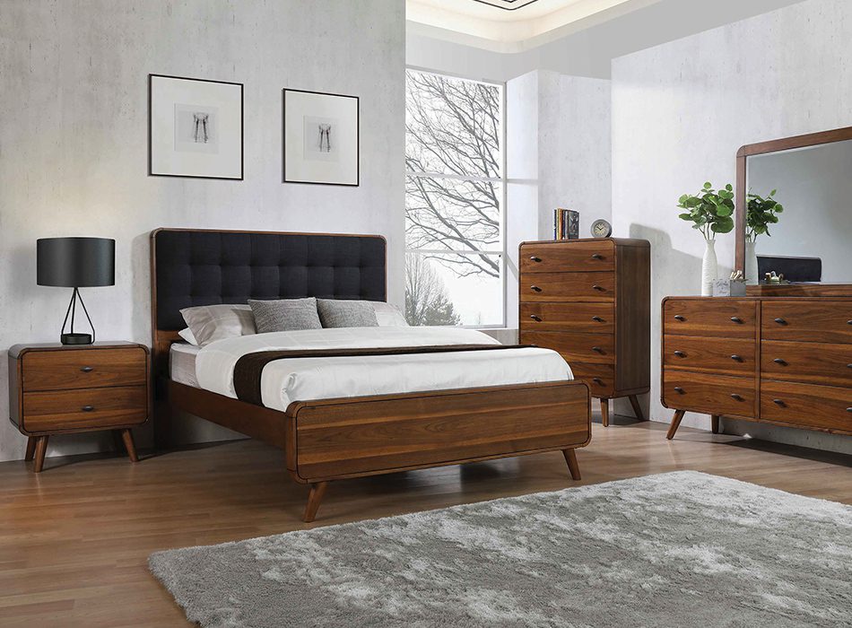 Robyn Eastern King Bed With Upholstered Headboard Dark Walnut