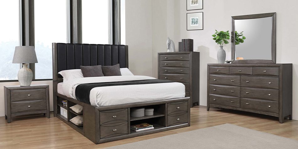 Phoenix Eastern King Upholstered Storage Bed Coco Grey And Black