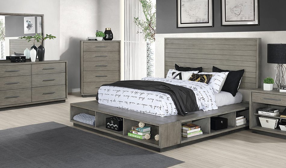 Derbyshire 4-Piece California King Storage Bedroom Set Grey Oak