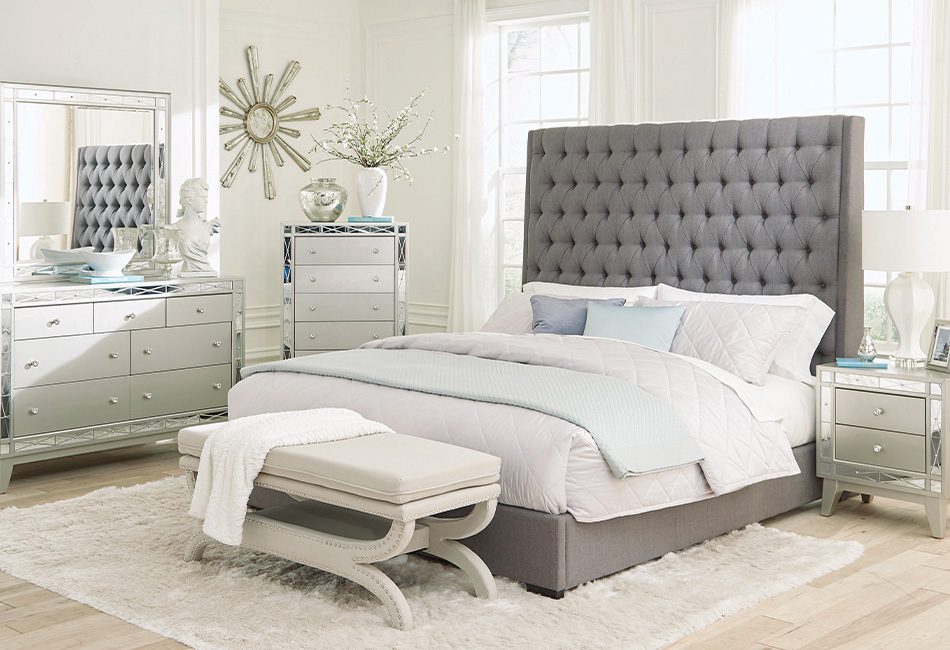 Camille California King Button Tufted Bed Grey