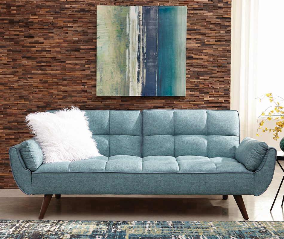 Caufield Biscuit-Tufted Sofa Bed Turquoise Blue