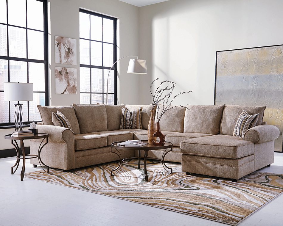 Fairhaven Rolled Arm Sectional Cream Herringbone