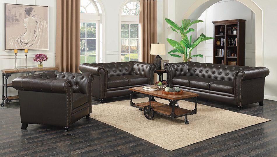 Roy Rolled Arm Tufted Loveseat Brown