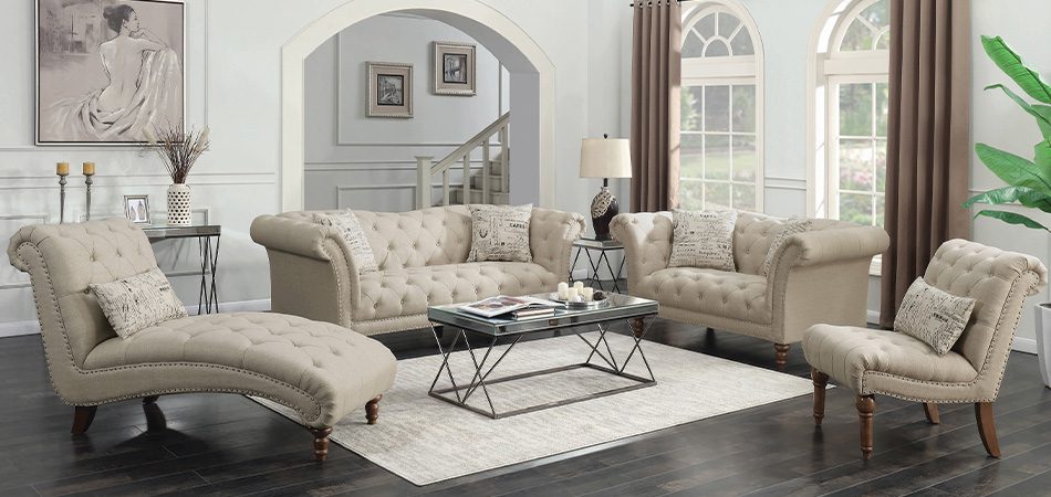 Josephine 3-piece Tufted Back Room Set Oatmeal