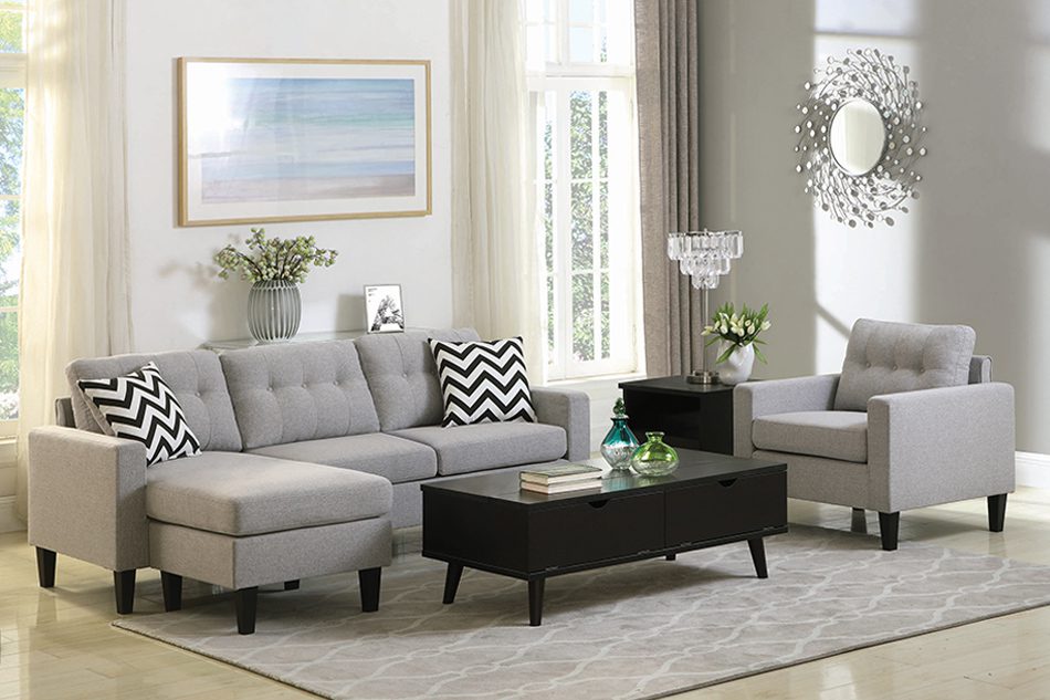 Metro Tufted Upholstered Reversible Sectional Light Grey