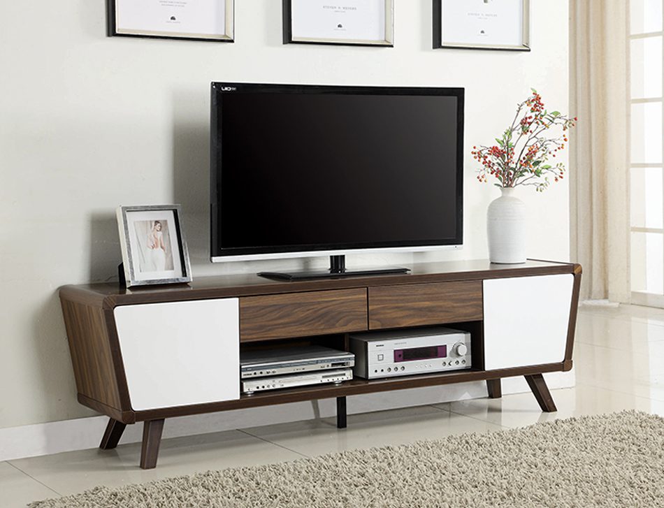 2-Drawer TV Console Dark Walnut And Glossy White
