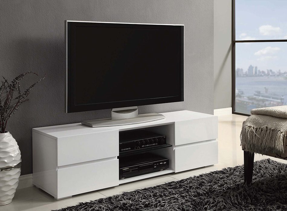 Contemporary Glossy White TV Console