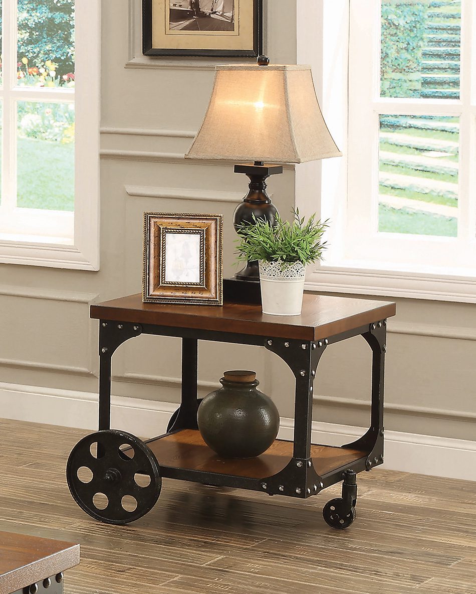 Roy End Table With Casters Rustic Brown